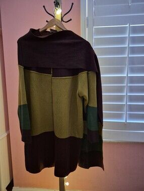 Vintage,1970sMoses Collection Block Style Green And Brown Cardigan With  Scarf